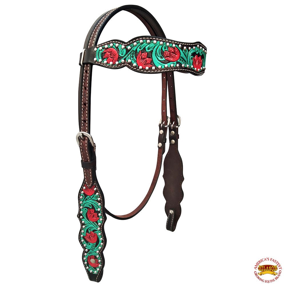 Hand-Carved Leather Western Headstall And Breast Collar Set For Training And Showing