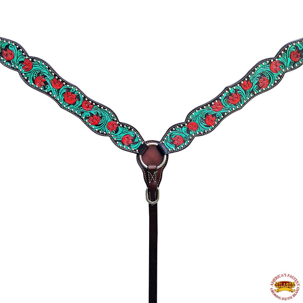 Hand-Carved Leather Western Headstall And Breast Collar Set For Training And Showing