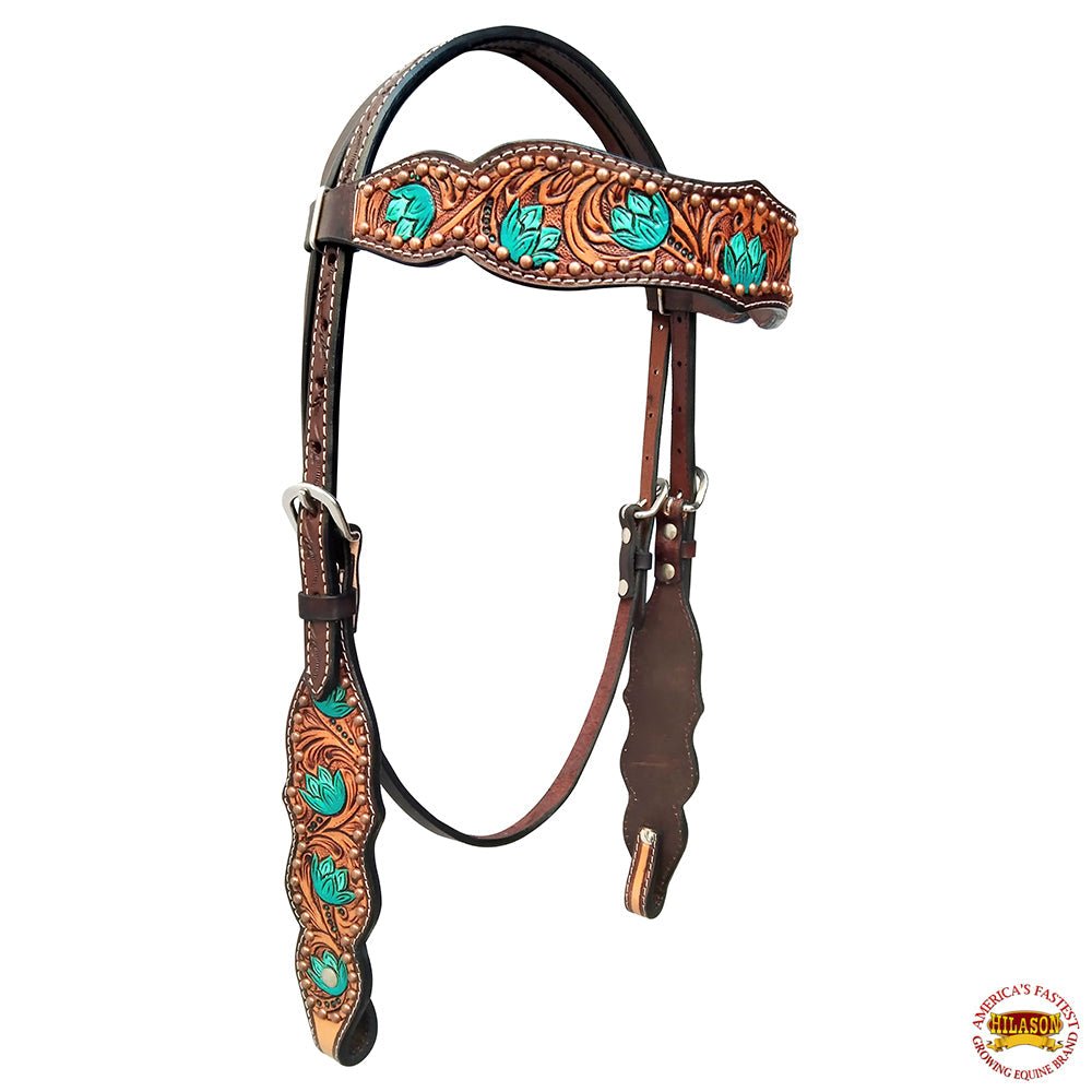 Hand-Carved Leather Western Headstall And Breast Collar Set For Training And Showing
