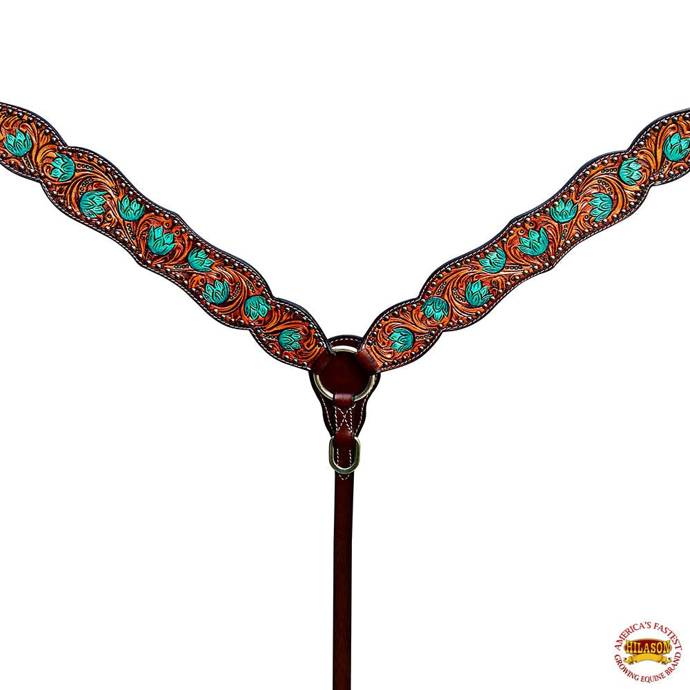 Hand-Carved Leather Western Headstall And Breast Collar Set For Training And Showing