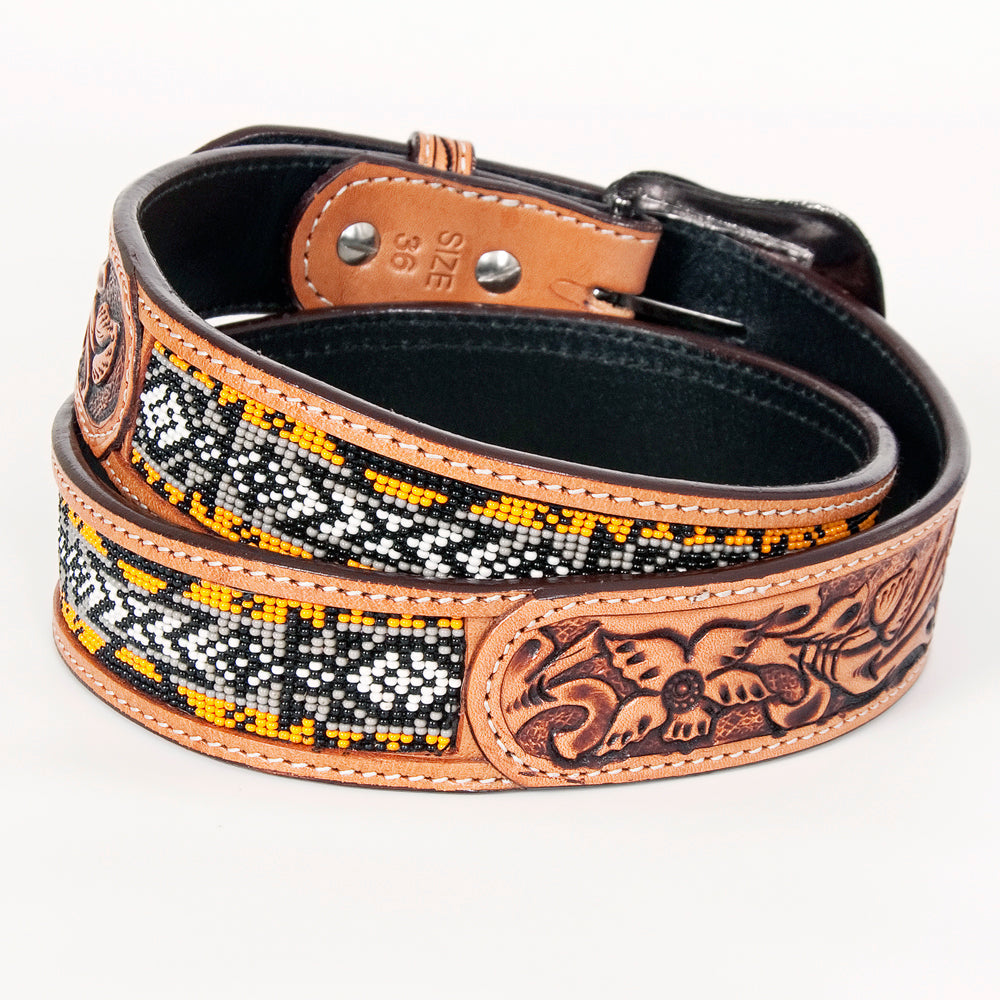 Bar H Equine Hand Carved Western Leather Belt Men Women Beaded