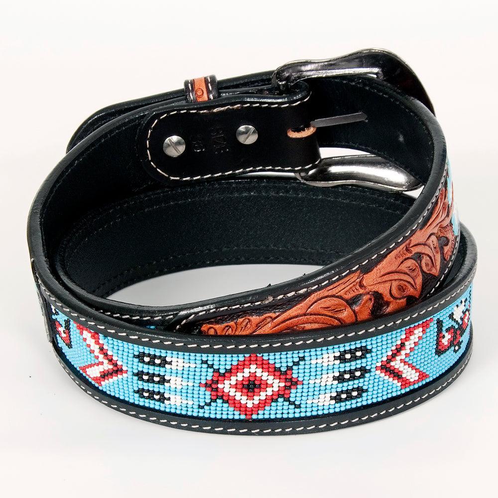 Bar H Equine Hand Carved Western Leather Belt Men Women Beaded