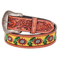 Bar H Equine Hand Carved Western Leather Belt Men Women Beaded