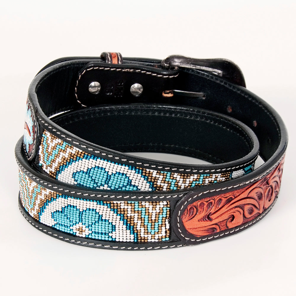 Bar H Equine Hand Carved Western Leather Belt Men Women Beaded