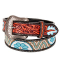 Bar H Equine Hand Carved Western Leather Belt Men Women Beaded