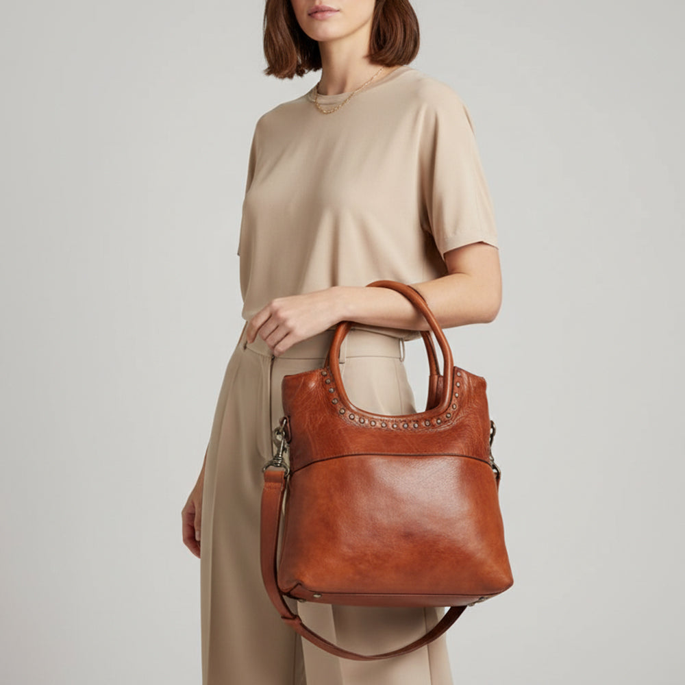 Spaghetti Western Swc178Tan Tote Vintage Handmade Drum Dyed Genuine European Cowhide Leather Women Bag Western Handbag Purse