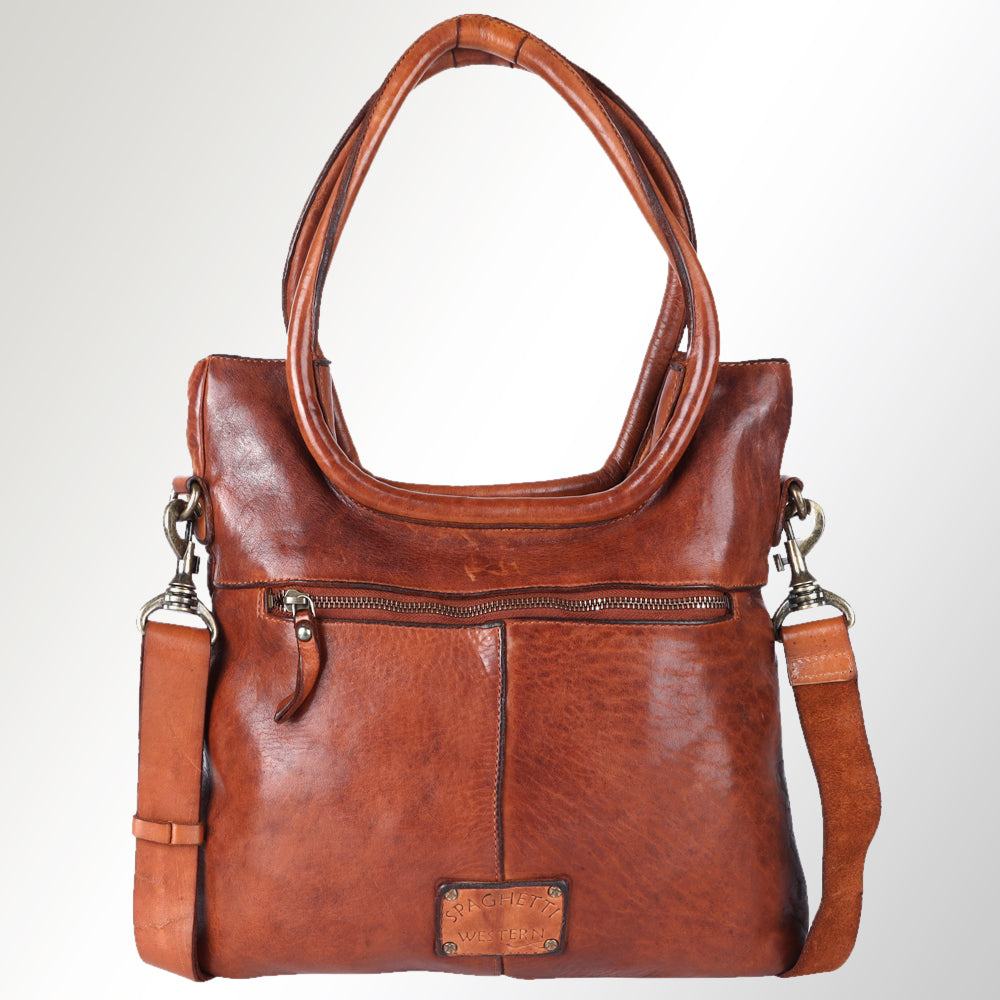 Spaghetti Western Tote Vintage Handmade Drum Dyed Genuine European Cowhide Leather