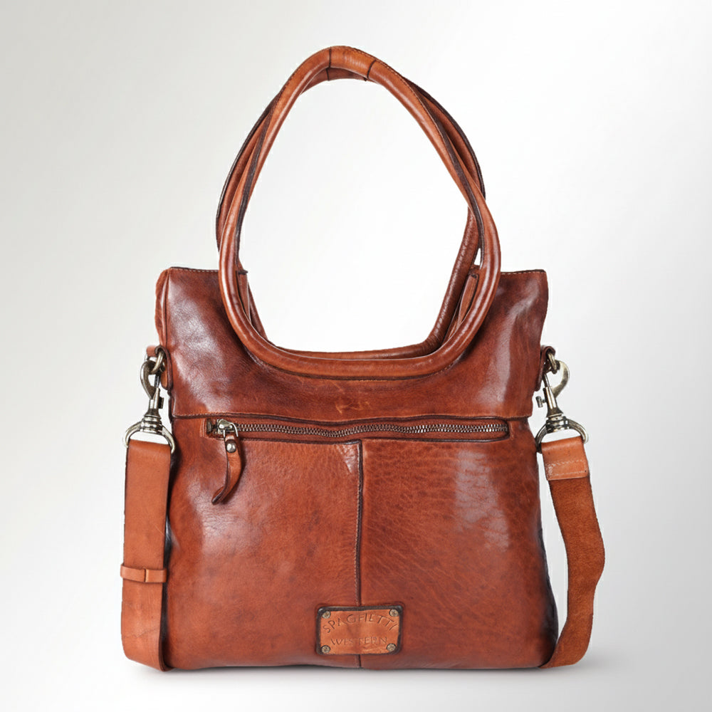 Spaghetti Western Swc178Tan Tote Vintage Handmade Drum Dyed Genuine European Cowhide Leather Women Bag Western Handbag Purse