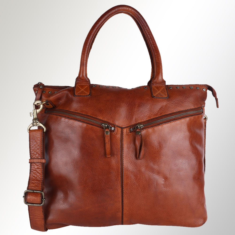 Spaghetti Western Tote Vintage Handmade Drum Dyed Genuine European Cowhide Leather