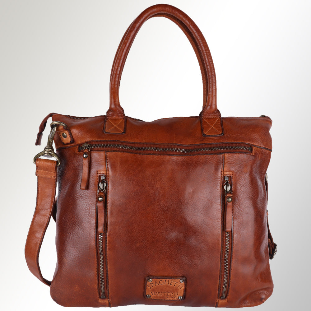 Spaghetti Western Tote Vintage Handmade Drum Dyed Genuine European Cowhide Leather