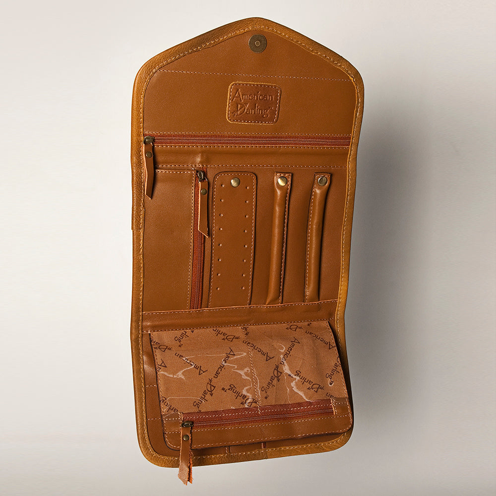 American Darling Women's Hair-On Cowhide Jewelry Case Eco-Friendly Vegetable-Tanned Genuine Leather Well-compartmentalized