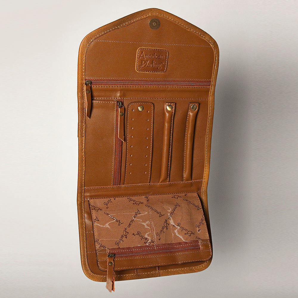 American Darling Women's Hair-On Cowhide Jewelry Case Eco-Friendly Vegetable-Tanned Genuine Leather Well-compartmentalized
