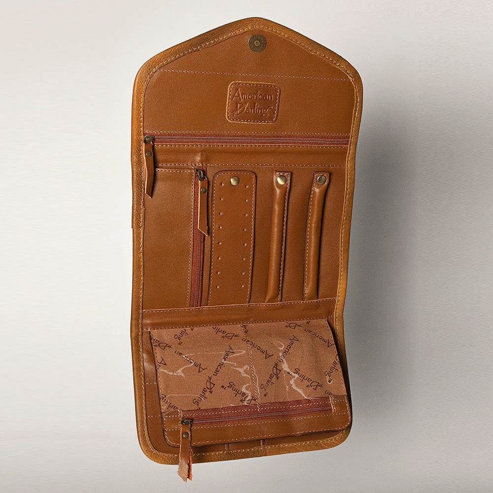 American Darling Women's Hair-On Cowhide Jewelry Case Eco-Friendly Vegetable-Tanned Genuine Leather Well-compartmentalized