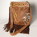 American Darling Women's Hair-On Cowhide Chaps Bag Hand Tooled Fringes Floral Carved Vegetable-Tanned Genuine Leather YKK Zipper