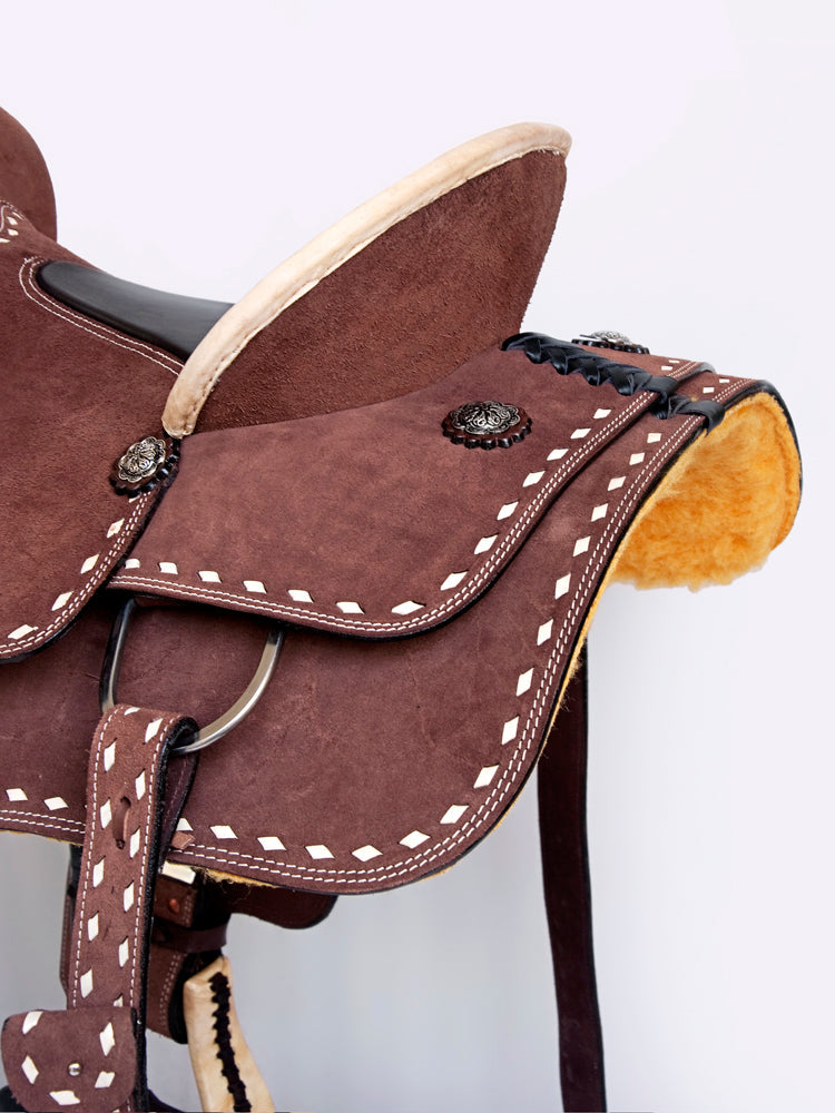 Comfytack Rough Out Western Saddle Leather Trail Tack Brown | Western Saddle | Saddle for Horses | Horse Tack Set
