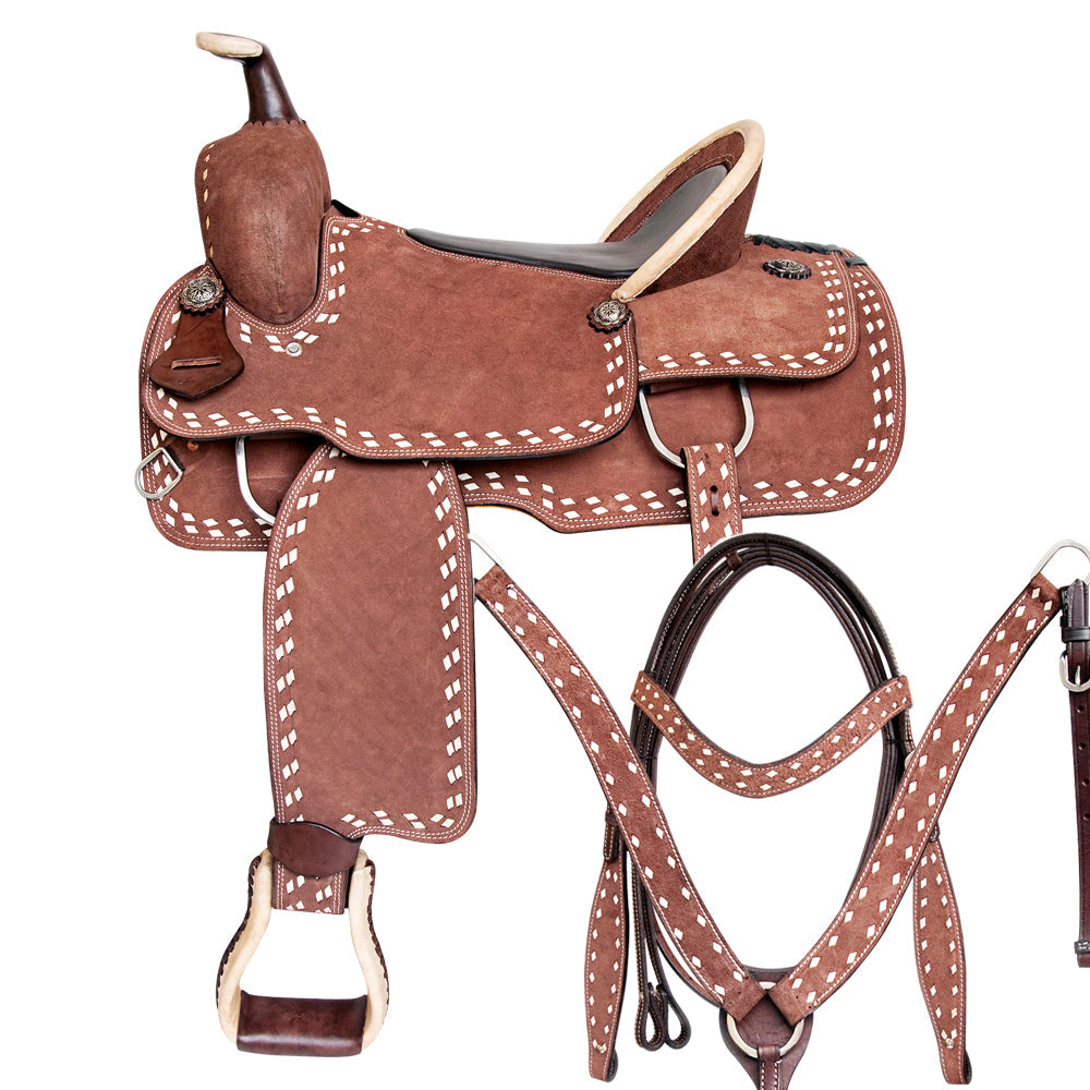 Comfytack Rough Out Western Saddle Leather Trail Tack Brown | Western Saddle | Saddle for Horses | Horse Tack Set