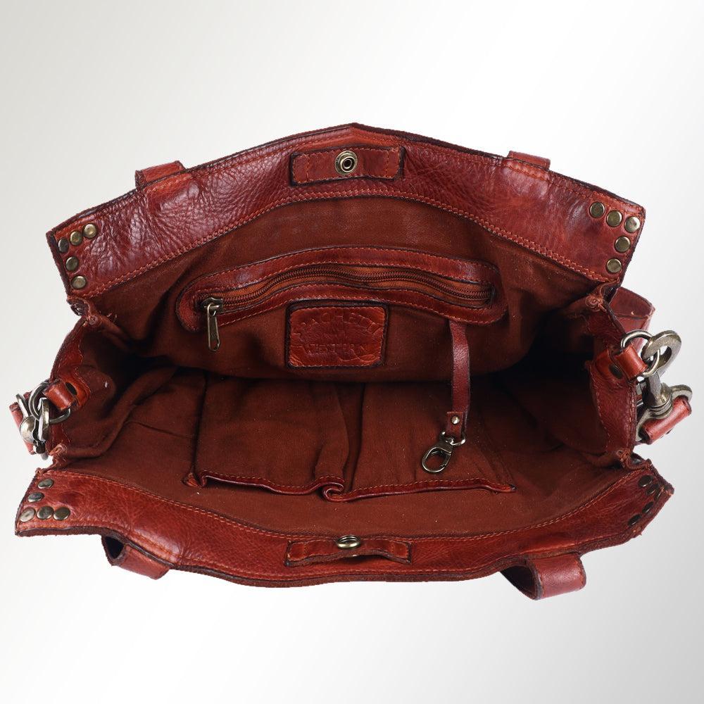 Spaghetti Western Tote Vintage Handmade Drum Dyed Genuine European Cowhide Leather