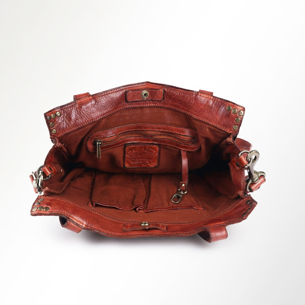 Spaghetti Western Swc133Cg Tote Vintage Handmade Drum Dyed Genuine European Cowhide Leather Women Bag Western Handbag Purse