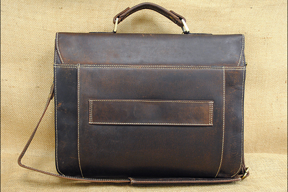 KD Stephens Rugged Leather Laptop Business Easy Access Briefcase