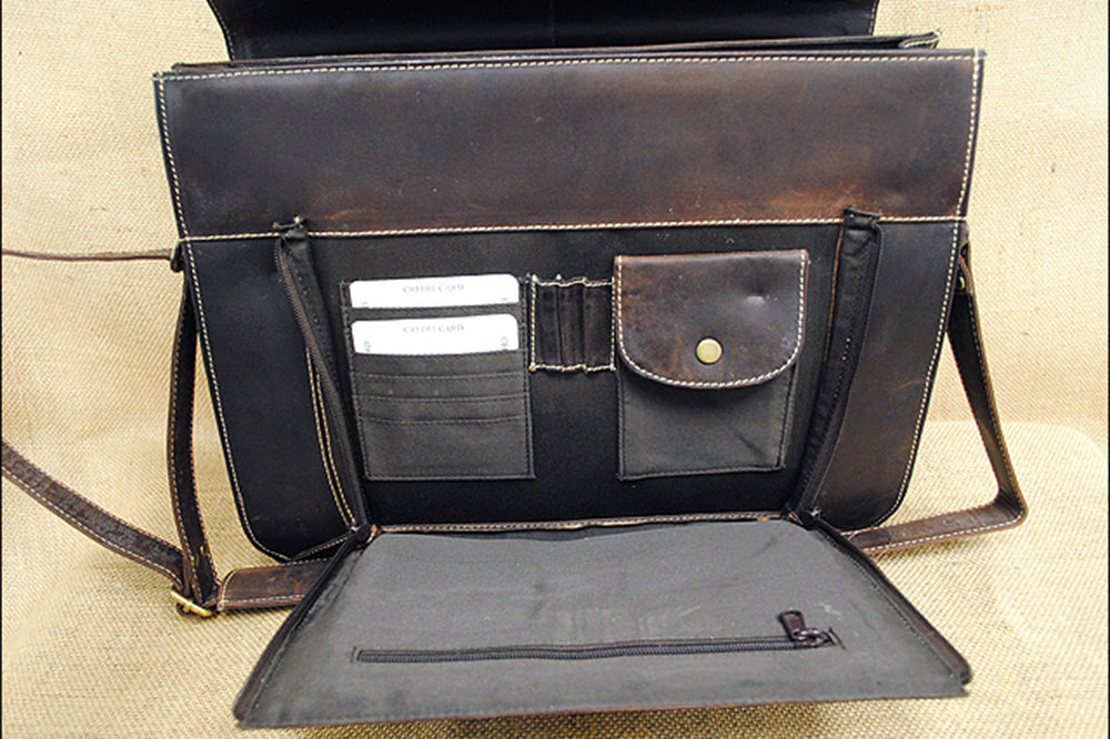 KD Stephens Rugged Leather Laptop Business Easy Access Briefcase