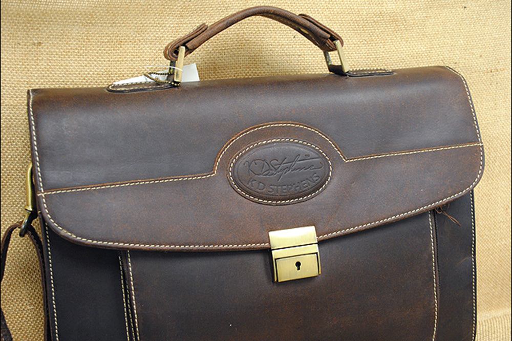 KD Stephens Rugged Leather Laptop Business Easy Access Briefcase