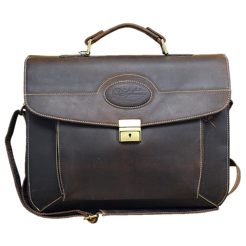 KD Stephens Rugged Leather Laptop Business Easy Access Briefcase