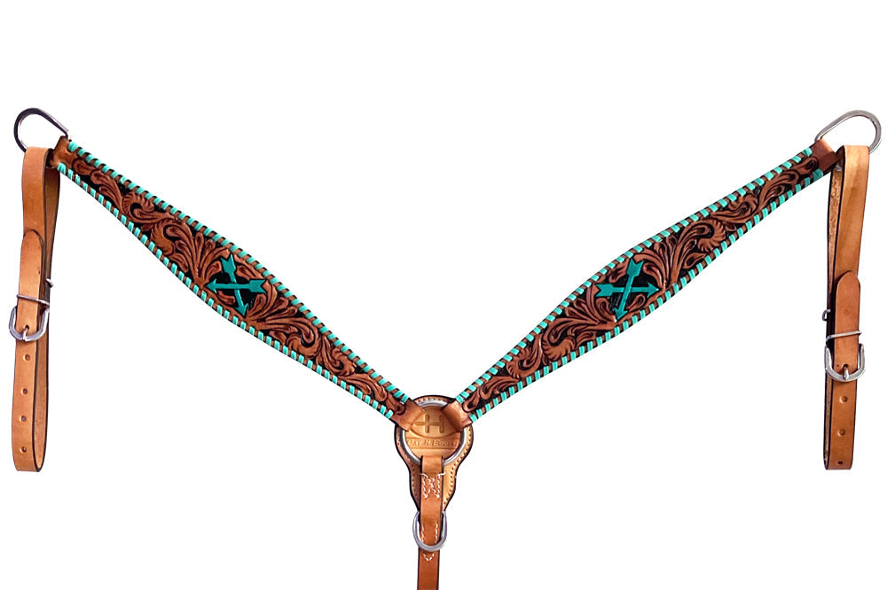 Bar H Equine American Leather Horse Saddle Tack One Ear Headstall | Breast Collar Browband Wither Strap Set BER258