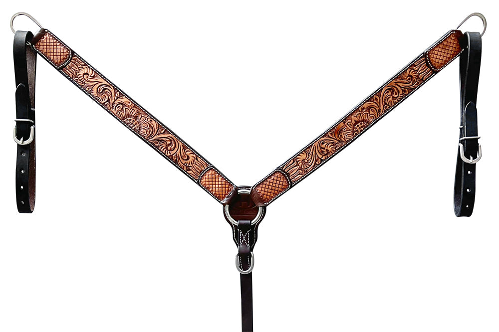 Bar H Equine American Leather Horse Saddle Tack One Ear Headstall | Breast Collar Browband Wither Strap Set BER268