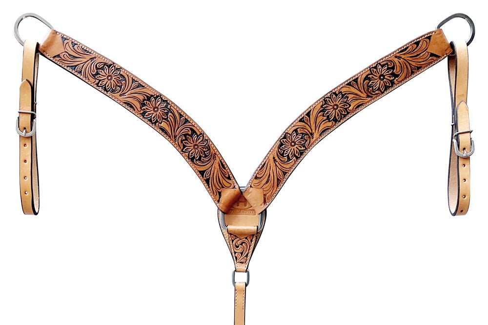 Bar H Equine Genuine Western American Leather Horse Premium Headstall & Breast Collar Set
