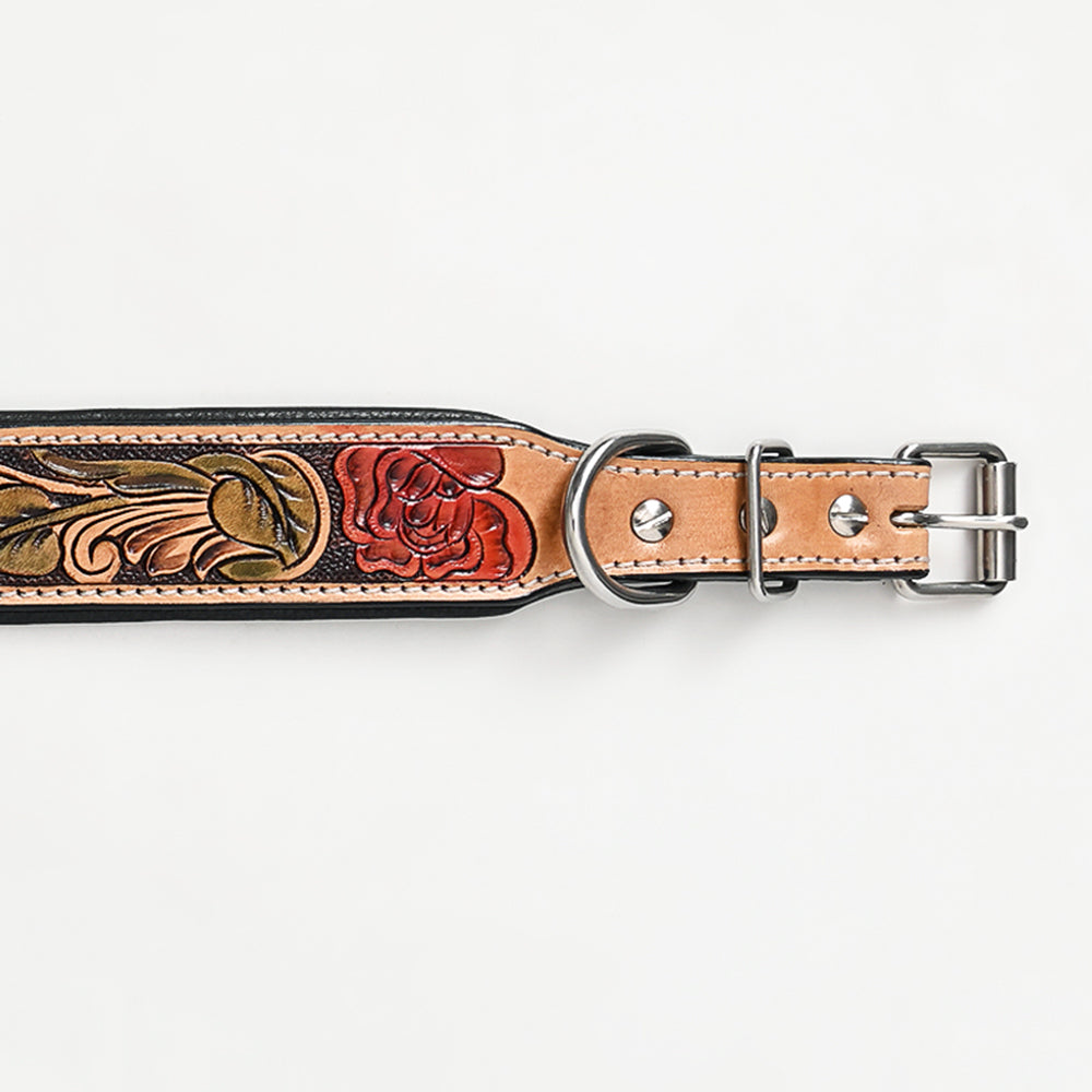 HILASON Western Genuine Leather Heavy Duty Dog Collar Floral Tooled