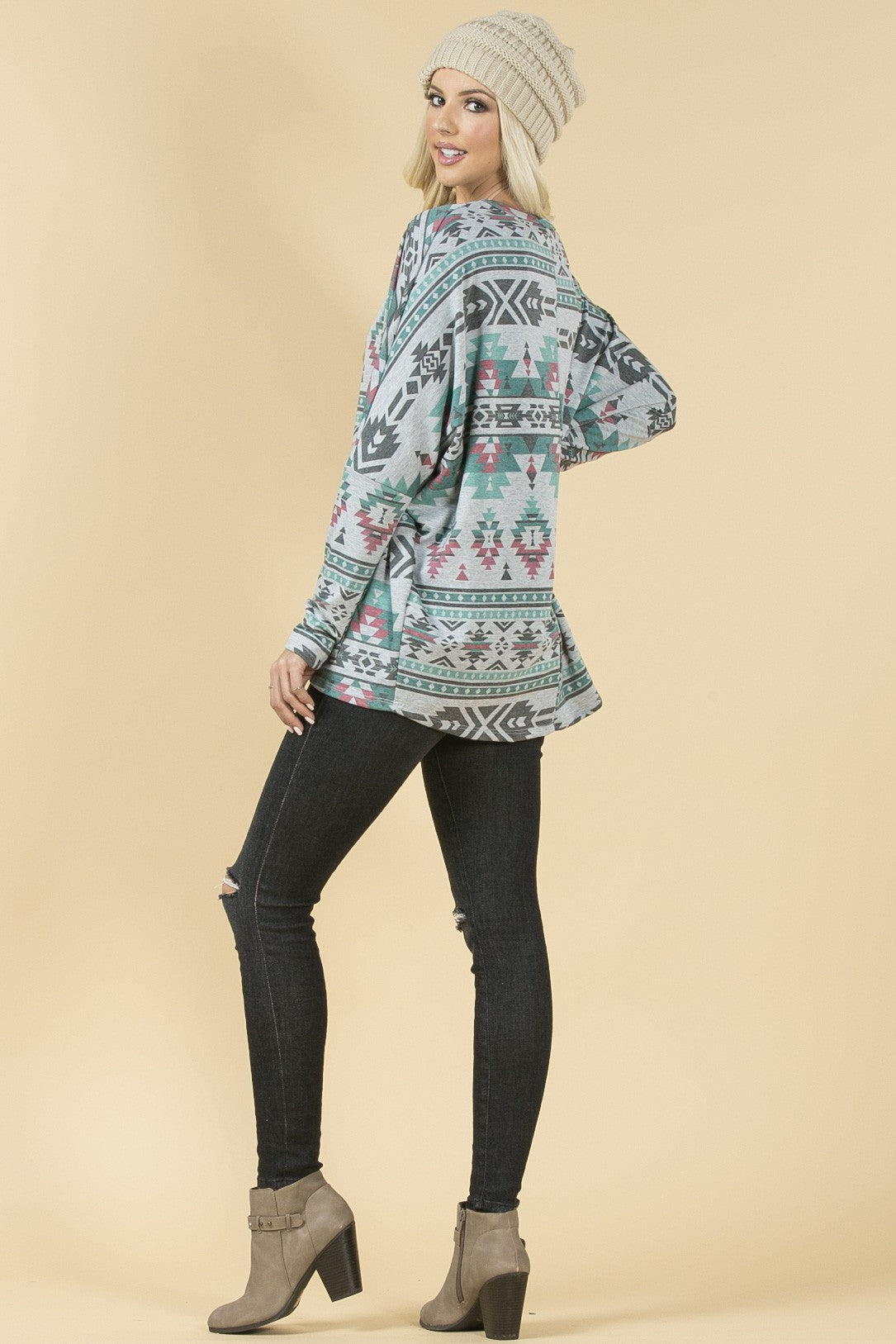 Smoky Mountain Gray Aztec Print Tunic with Pockets Made in America by Baha Ranch Western Wear - product image 2