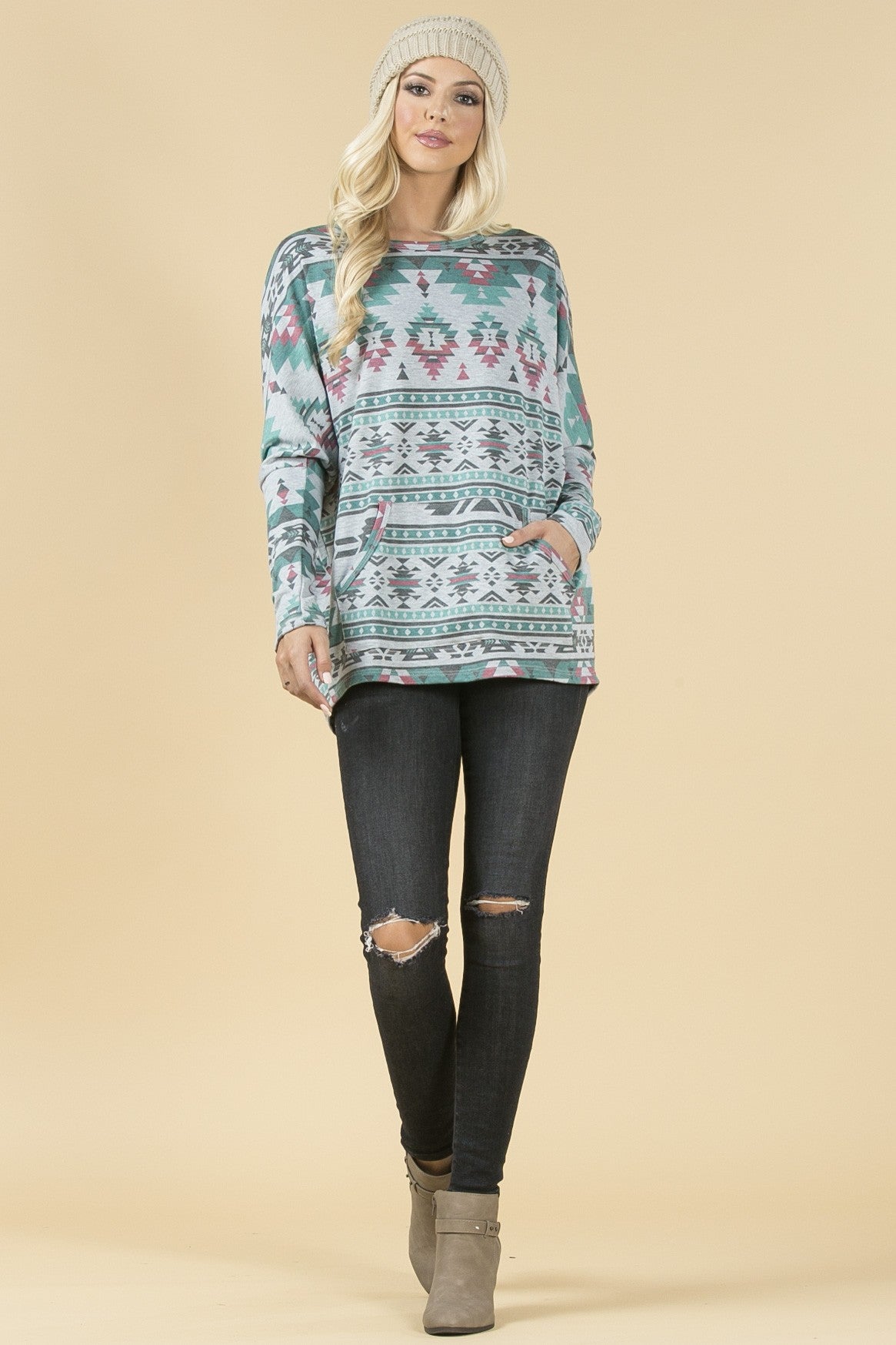 Smoky Mountain Gray Aztec Print Tunic with Pockets Made in America by Baha Ranch Western Wear - product image 3