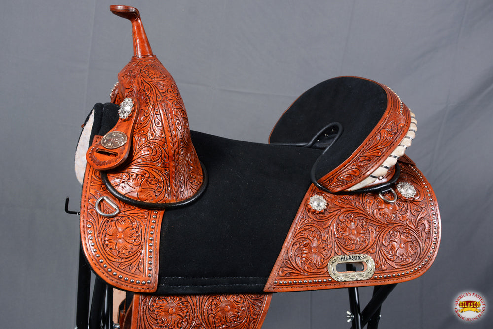 HILASON 15 Treeless Western Trail Barrel Racing American Leather Saddle | Horse Saddle | Western Saddle | Treeless Saddle | Saddle for Horses | Horse Leather Saddle