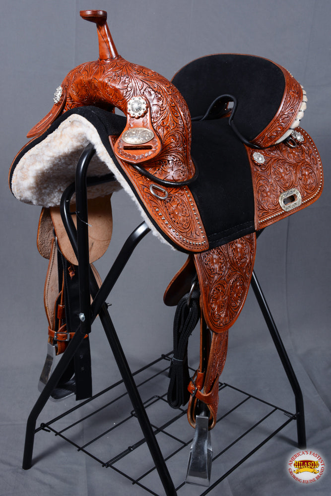 HILASON 15 Treeless Western Trail Barrel Racing American Leather Saddle | Horse Saddle | Western Saddle | Treeless Saddle | Saddle for Horses | Horse Leather Saddle