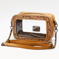 Clear Crossbody Bag With Hand Tooled Tan Leather Trim