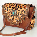 American Darling Messenger Bag Western Leather Hand Tooled Floral Carved Hair-On Cowhide Buckstitched 12in x 16in