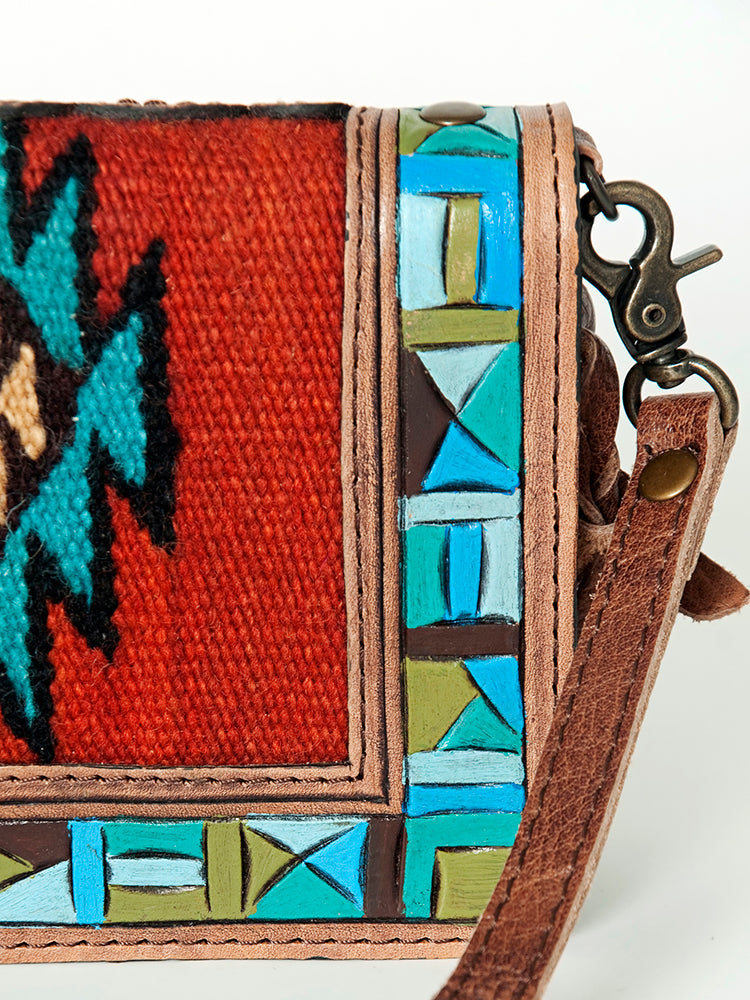 American Darling Small Cross body Bag for Women, Hand Tooled Floral Leather, Woven Saddle Blanket, Genuine Leather Purse