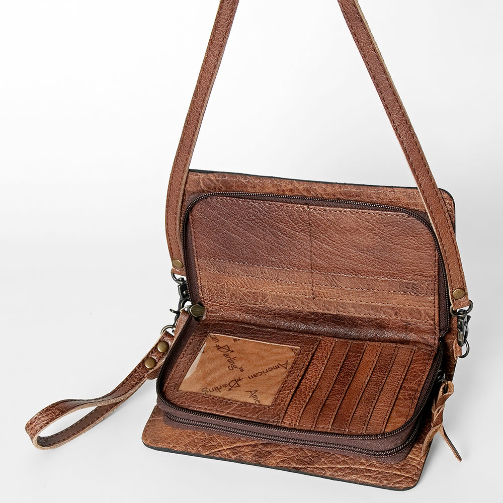 American Darling Small Cross body Bag for Women, Hand Tooled Floral Leather, Woven Saddle Blanket, Genuine Leather Purse