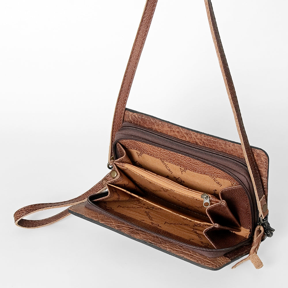 American Darling Small Cross body Bag for Women, Hand Tooled Floral Leather, Woven Saddle Blanket, Genuine Leather Purse