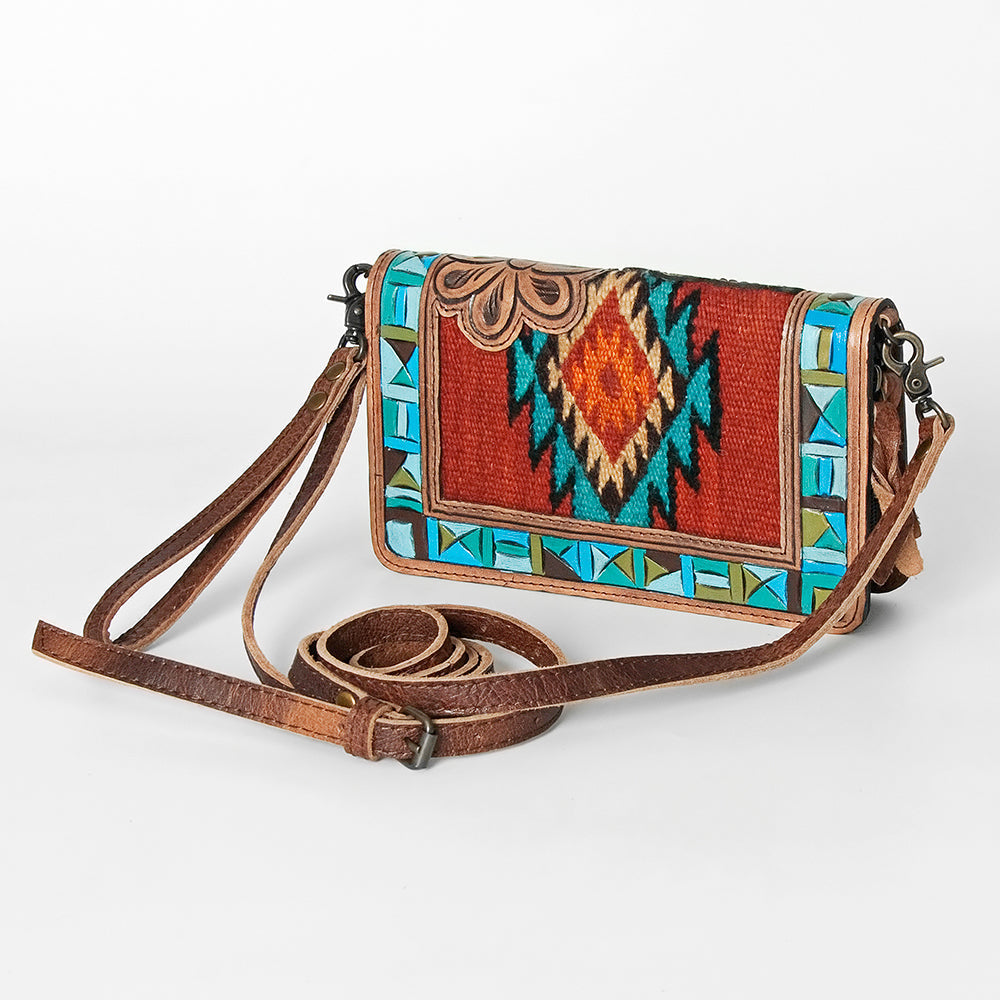 American Darling Small Cross body Bag for Women, Hand Tooled Floral Leather, Woven Saddle Blanket, Genuine Leather Purse