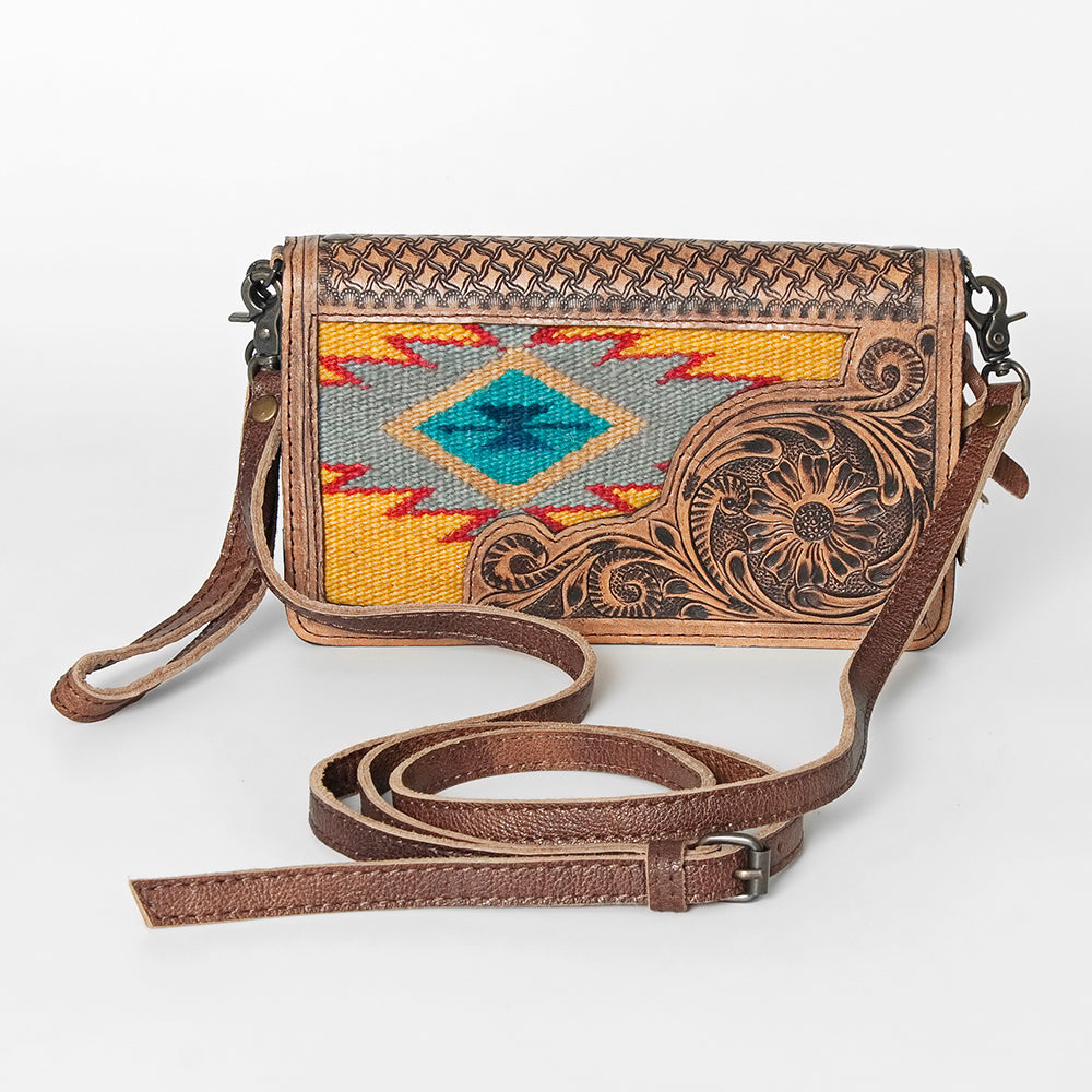 American Darling Small Cross body Bag for Women, Hand Tooled Floral Leather, Woven Saddle Blanket, Genuine Leather Purse
