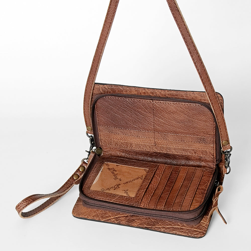 American Darling Small Cross body Bag for Women, Hand Tooled Floral Leather, Woven Saddle Blanket, Genuine Leather Purse
