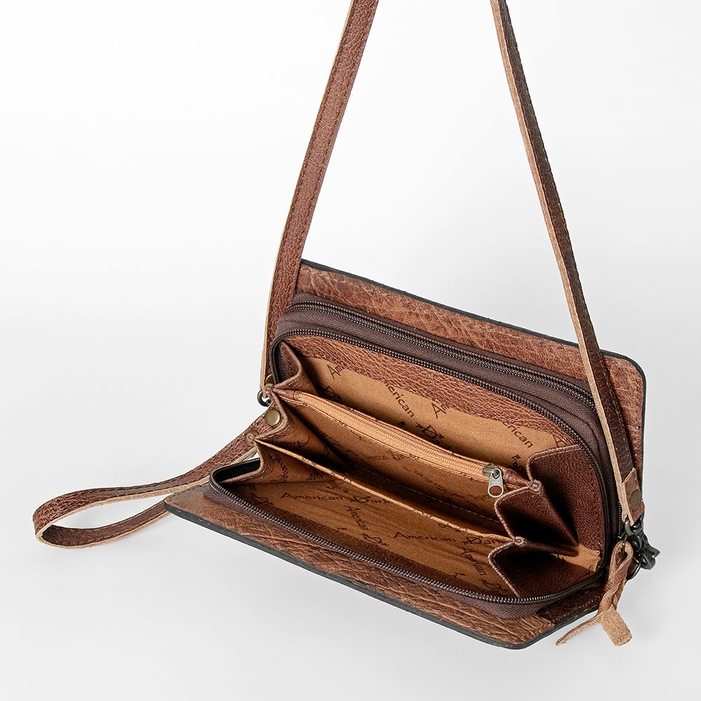 American Darling Small Cross body Bag for Women, Hand Tooled Floral Leather, Woven Saddle Blanket, Genuine Leather Purse