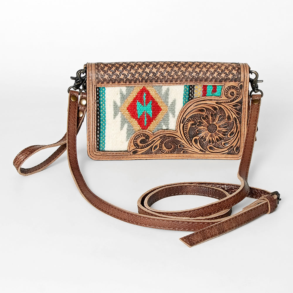 American Darling Small Cross body Bag for Women, Hand Tooled Floral Leather, Woven Saddle Blanket, Genuine Leather Purse