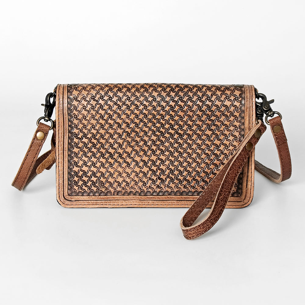 American Darling Small Cross body Bag for Women, Hand Tooled Floral Leather, Woven Saddle Blanket, Genuine Leather Purse