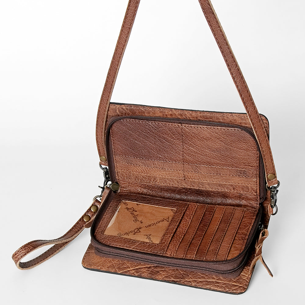 American Darling Small Cross body Bag for Women, Hand Tooled Floral Leather, Woven Saddle Blanket, Genuine Leather Purse