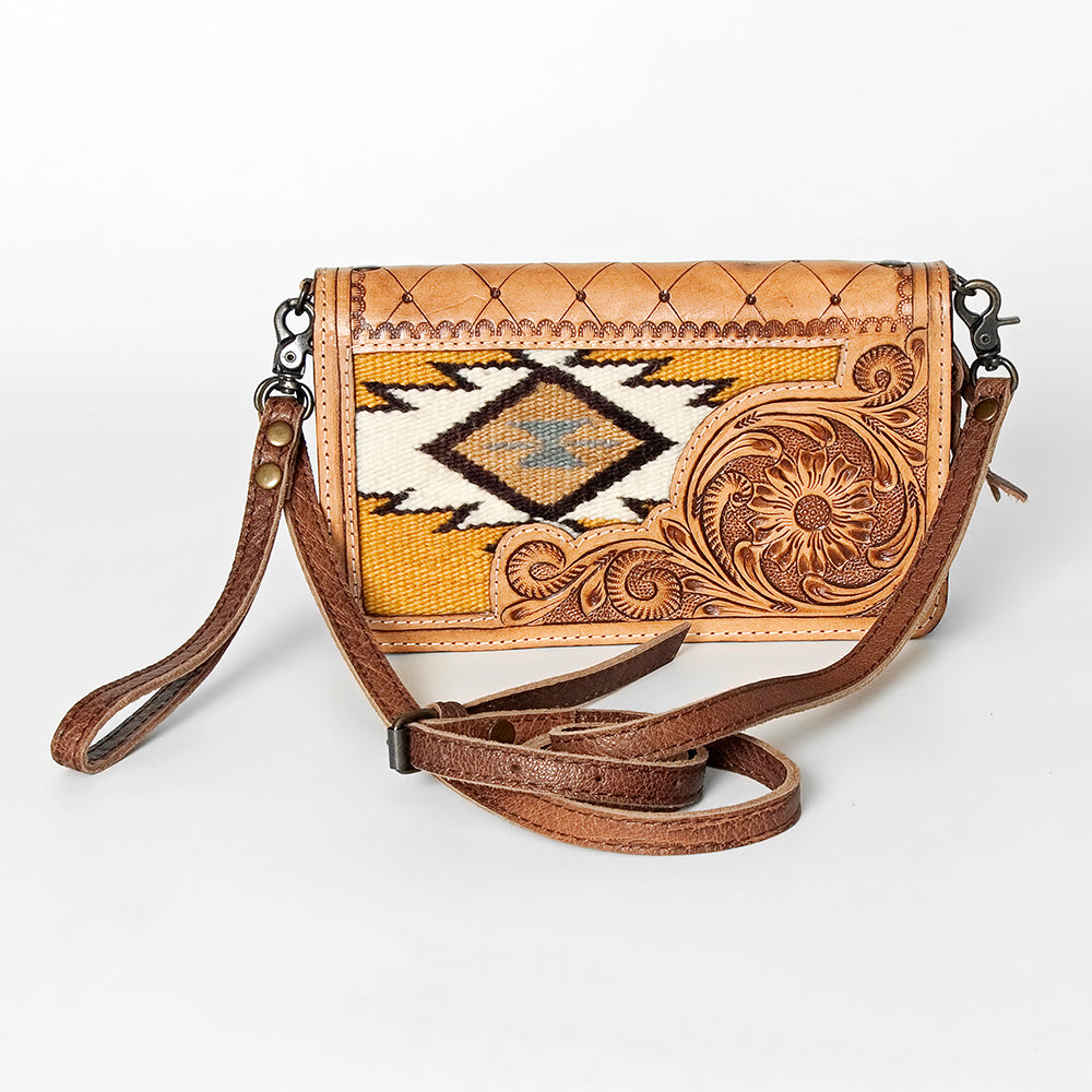 American Darling Small Cross body Bag for Women, Hand Tooled Floral Leather, Woven Saddle Blanket, Genuine Leather Purse
