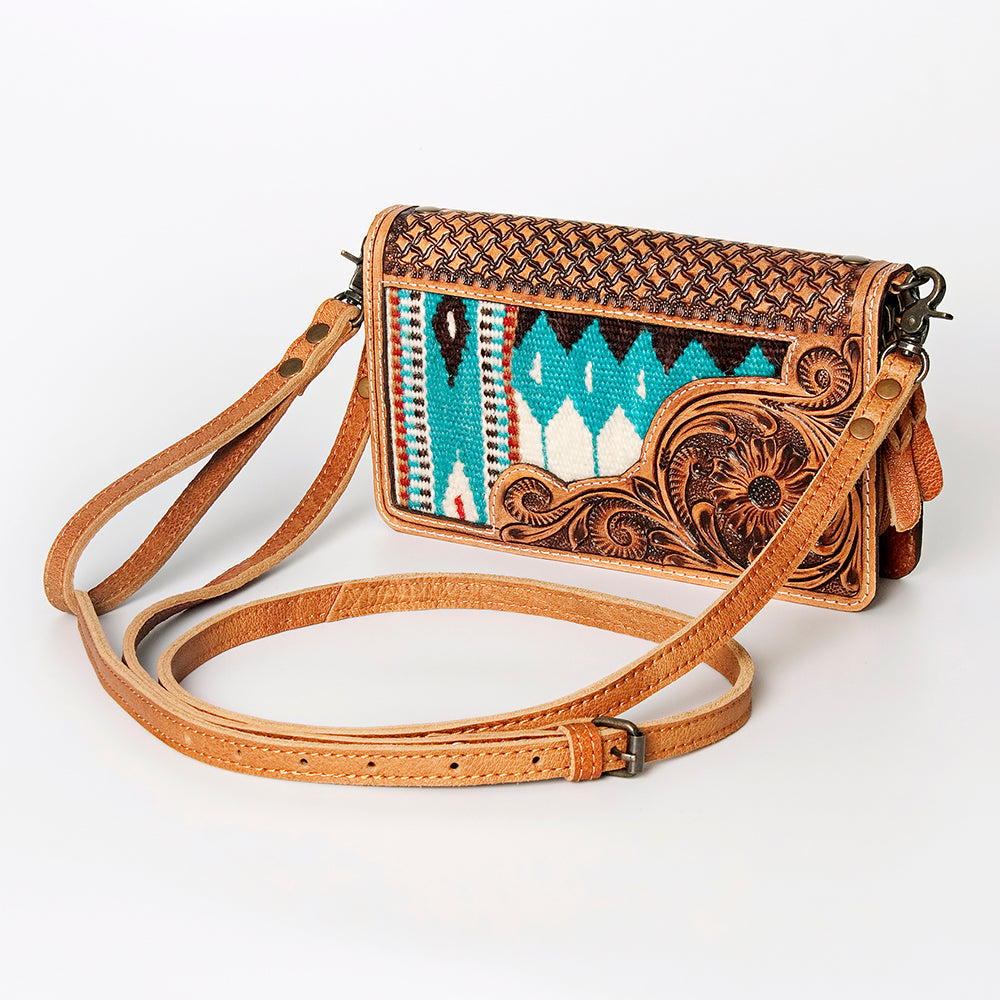 American Darling Small Cross body Bag for Women, Hand Tooled Floral Leather, Woven Saddle Blanket, Genuine Leather Purse