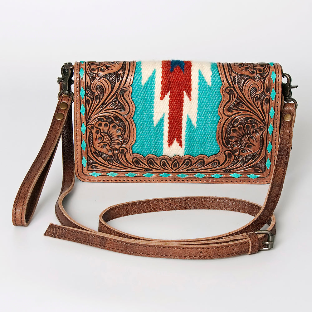 American Darling Small Cross body Bag for Women, Hand Tooled Floral Leather, Woven Saddle Blanket, Genuine Leather Purse