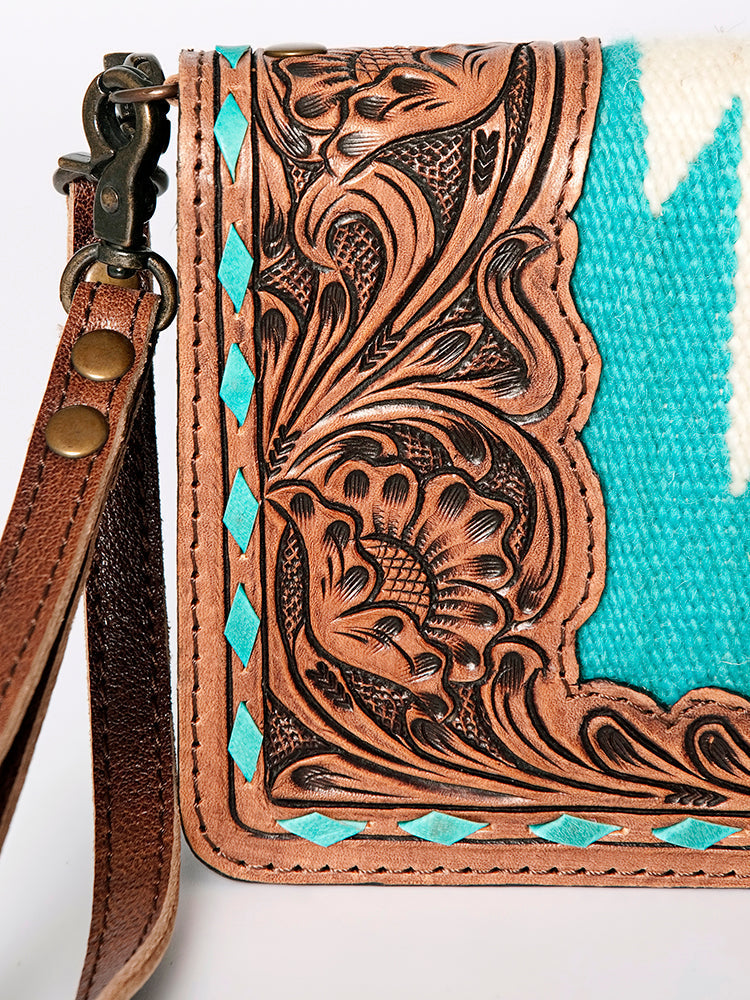 American Darling Small Cross body Bag for Women, Hand Tooled Floral Leather, Woven Saddle Blanket, Genuine Leather Purse